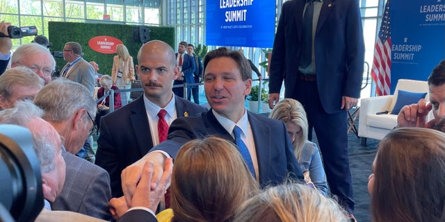 Ron DeSantis greets supporters at Heritage event