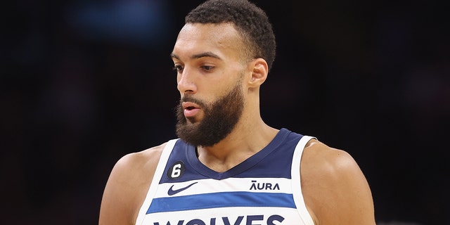 Rudy Gobert #27 of the Minnesota Timberwolves during the second half of an NBA game at the Footprint Center on March 29, 2023 in Phoenix, Arizona.  The Suns defeated the Timberwolves 107-100.  