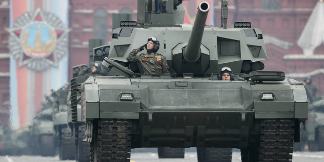 Russia tanks on parade in Moscow