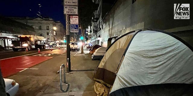 homeless encampment on San Francisco sidewalk