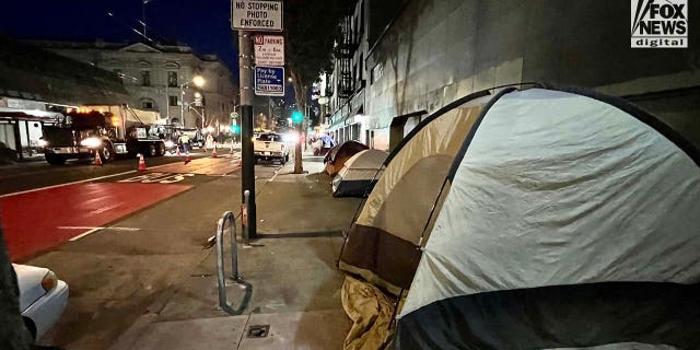 homeless encampment on San Francisco sidewalk