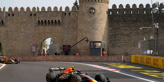 Sergio Perez moves around the track