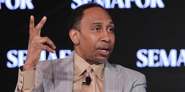 Stephen A. Smith speaks on stage during the Semafor Media Summit on April 10, 2023 in New York City.