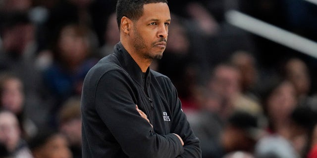 Houston Rockets head coach Stephen Silas looks on during the first half of an NBA basketball game against the Washington Wizards, Sunday, April 9, 2023, in Washington.