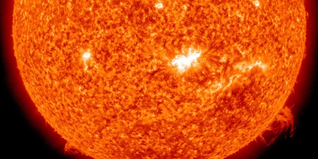 In a screen grab taken from a handout timelapse sequence provided by NASA / SDO, a solar spot in the center of the sun is captured from which the first X-class flare was emitted in four years on Feb. 14, 2011. The images taken by NASA's Solar Dynamics Observatory (SDO) spacecraft reveal the source of the strongest flare to have been released in four years by the Sun, leading to warnings that a resulting geo-magnetic storm may cause disruption to communications and electrical supplies once it reaches the earths magnetic field. 