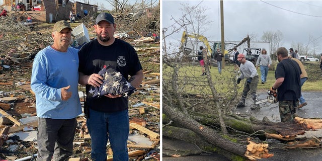 Following the EF-5 tornado that hit Adamsville, Tennessee, resulting the immense destruction, Dustin Pinckney (not pictured above) was able to recover his late grandfather's American flag. Pinckney, whose grandmother died in the tornado, said she had wanted to be buried with the flag.