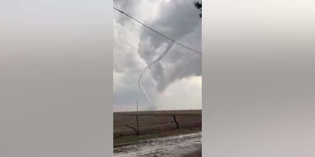 A tornado touches down in Pleasantville, Iowa