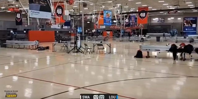 A cleared basketball court
