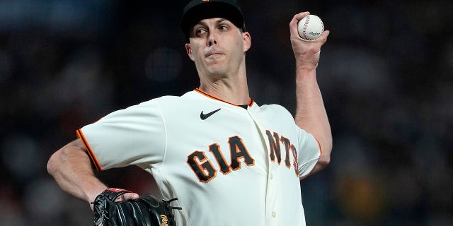 Taylor Rogers of the Giants pitches against the Los Angeles Dodgers at Oracle Park on April 10, 2023, in San Francisco.