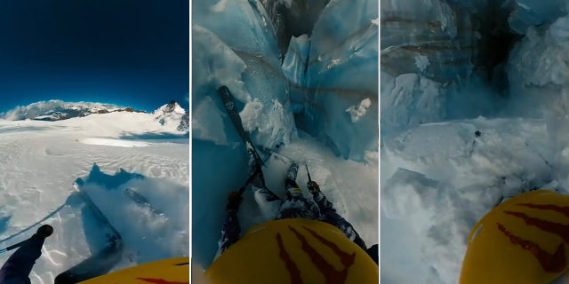 Esquiador francés cae en enorme grieta en aterrador video de casco 4 ranura