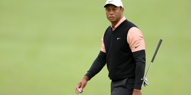 Tiger Woods walks on the 16th hole during the PGA Championship at Southern Hills Country Club on May 21, 2022, in Tulsa, Oklahoma.
