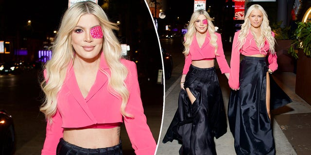 Tori Spelling was spotted out wearing a pink bedazzled eye patch, which caused concern from fans.