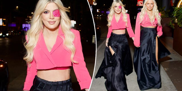 Tori Spelling was spotted out wearing a pink bedazzled eye patch, which caused concern from fans.