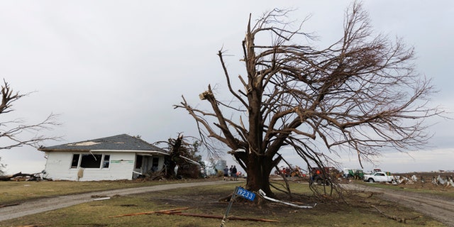 A home in the 19000 block of Wapello Keokuk Road, about 1.5 miles southeast of Martinsburg, Iowa, was badly damaged in a severe weather storm, Friday, March 31, 2023.