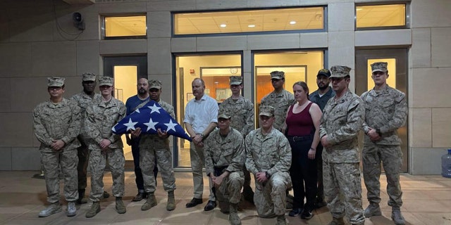 Marines pose with US ambassador at US embassy in Sudan