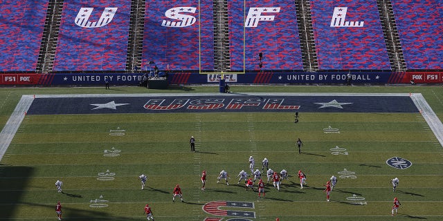 General view of the game action between the New Jersey Generals and New Orleans Breakers in the fourth quarter of the game at Protective Stadium on May 14, 2022 in Birmingham, Alabama.