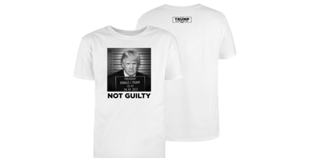 Trump's campaign is selling t-shirts that show a photoshopped mugshot of Trump.