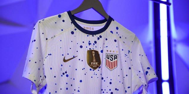 The USWNT home kit features a custom paint splatter design which was made using a "drip paint technique pattern."