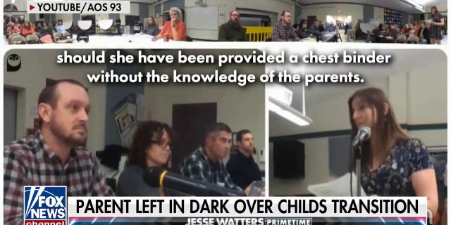 Amber Lavigne, of Newcastle, Maine, confronts local school board members after discovering that her 13-year-old daughter was transitioning in school without her knowledge.