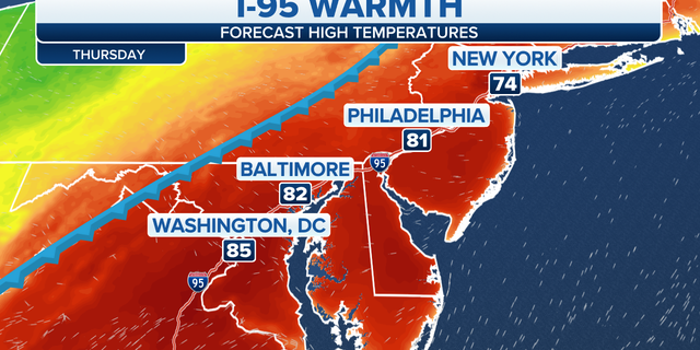 High temperatures are forecast on I-95 on Thursday