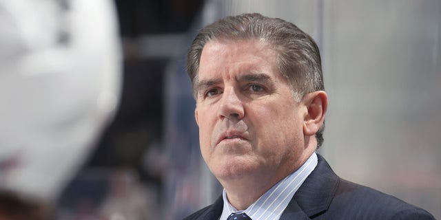 Peter Laviolette, head coach of the Washington Capitals, watches play during the first period against the Philadelphia Flyers at the Wells Fargo Center Jan. 11, 2023, in Philadelphia.  