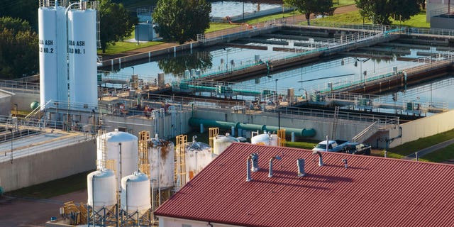 This is an aerial view of of the city of Jackson, Miss.'s O.B. Curtis Water Plant in Ridgeland, Mississippi, on Sept. 1, 2022.