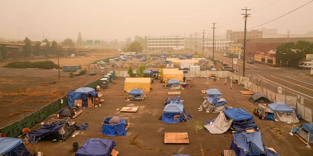 A tent city set up in Portland, Oregon.