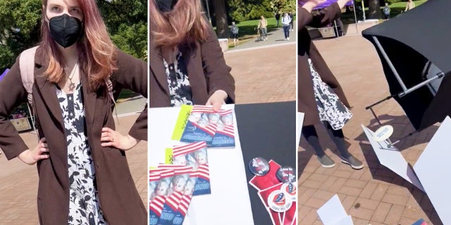 A "trans" activist was caught on video hurling accusations at TPUSA members at the University of Washington before flipping over their display table and accusing them of acting like a "Nazi."