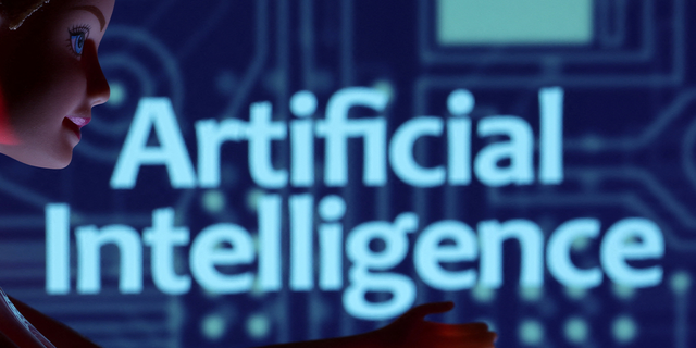 The words "artificial intelligence" in background with robotic figure in corner
