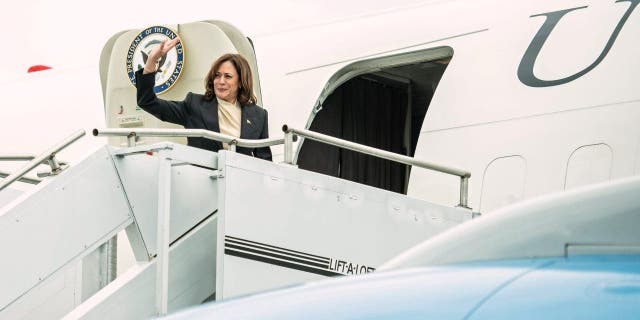 Vice President Kamala Harris departs Chattanooga Metropolitan Airport in Chattanooga, Tennessee, Thursday, April 6, 2023.
