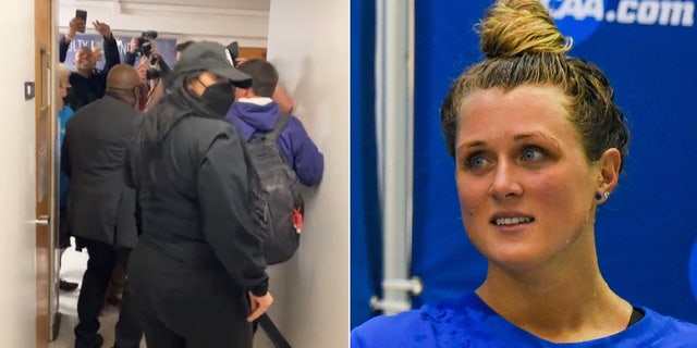 Former NCAA swimmer Riley Gaines was barricaded in a room at San Francisco State University after she says she was assaulted while speaking at a college event put on by a popular conservative organization.