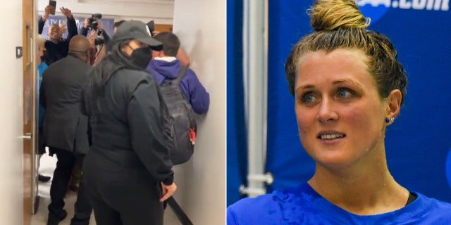 Former NCAA swimmer Riley Gaines was barricaded in a room at San Francisco State University after she says she was assaulted while speaking at a college event put on by a popular conservative organization.