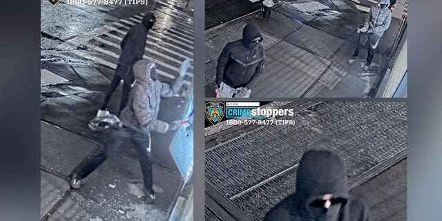 New York City Police provided surveillance footage of a smash and grab by three suspects who got out of a white Acura just before the theft took place.