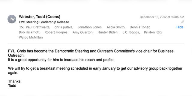 Coons' chief of staff email to advisory group
