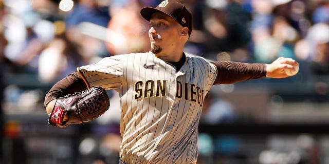 Blake Snell of the San Diego Padres pitches during the first inning against the New York Mets at Citi Field April 12, 2023, in the Flushing neighborhood of the Queens borough of New York City.