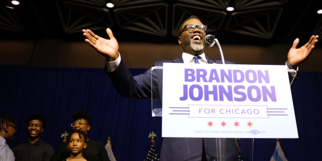 Union organizer and Cook County Commissioner Brandon Johnson speaks after being projected winner as mayor on April 4, 2023, in Chicago.