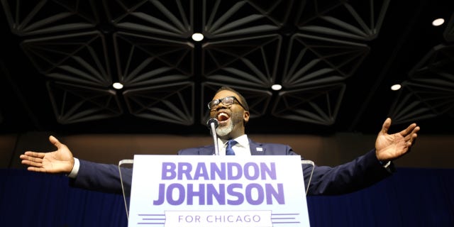 CHICAGO, IL - APRIL 04: Union organizer and Cook County Commissioner Brandon Johnson speaks after being projected winner as mayor on April 4, 2023 in Chicago, Illinois. Johnson won in a tough runoff against the more conservative Paul Vallas after the two outpolled incumbent Mayor Lori Lightfoot in February. (Photo by Alex Wroblewski/Getty Images)