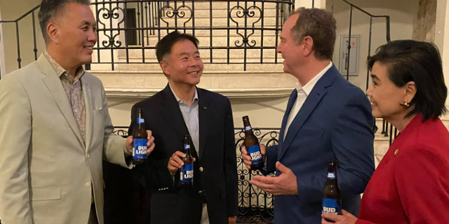 Rep. Ted Lieu tweeted a photo of himself alongside Reps. Mark Takano, Judy Chu and Adam Schiff appearing to enjoy bottles of Bud Light.
