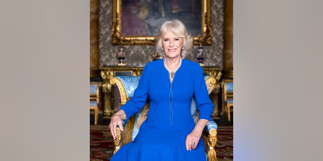 Camilla seated in Buckingham Palace