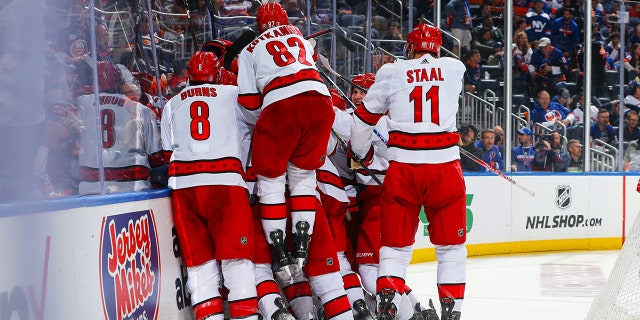 The batons celebrate the winning goal in the series