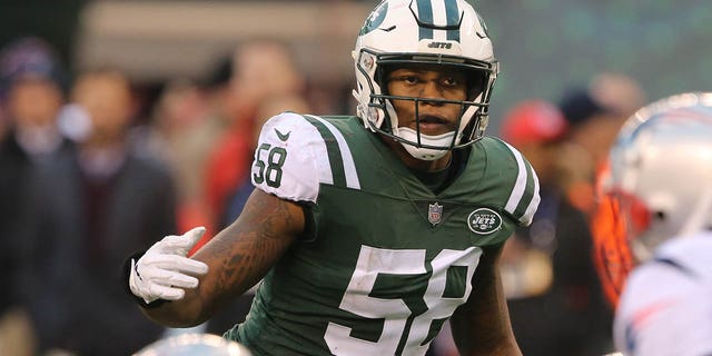 Linebacker Darron Lee of the New York Jets in action against The New England Patriots during a game at MetLife Stadium Nov. 25, 2018, in East Rutherford, N.J.