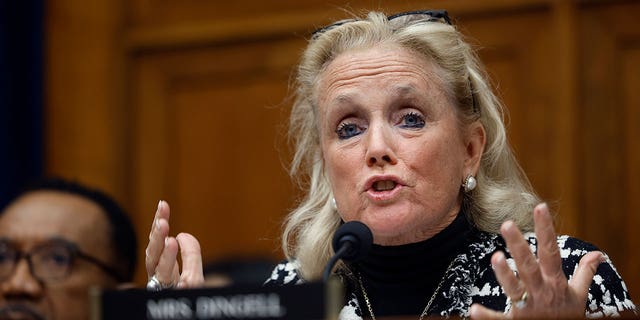 Rep. Debbie Dingell sits at bench during committee hearing 