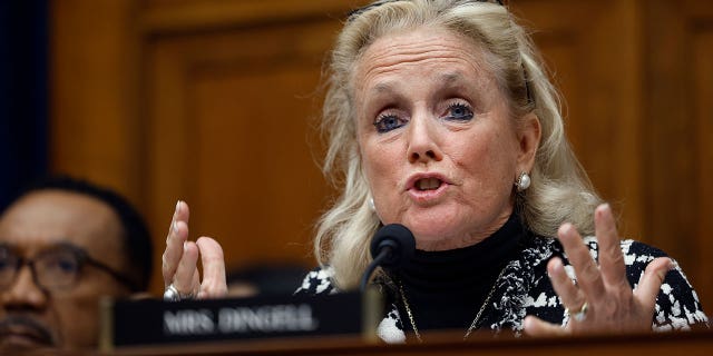 Rep. Debbie Dingell sits at bench during committee hearing