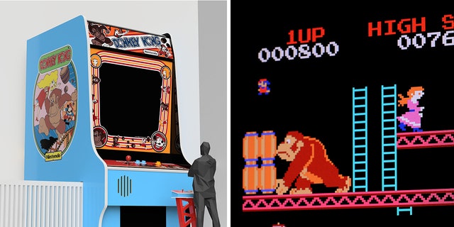 The 20-foot tall Donkey Kong arcade game will be compeleted and available for play on June 30.