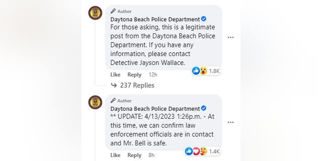 Thousands of people took interest in Bell's search, but by 1:26 p.m., the department said he was safe.