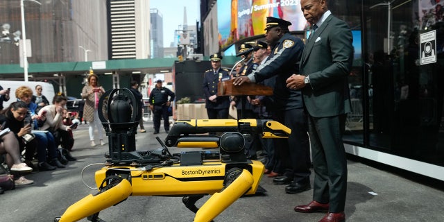 Democrat Mayor Eric Adams and NYPD Commissioner Keechant Sewell introduced the robotic dogs in the middle of Times Squares on Tuesday, April11. The NYPD now has two Digidog, or "Spot," robots in their fleet.