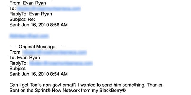 Hunter email to Evan Ryan