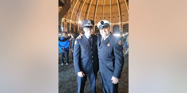 Lt. Jan Tchoryk (right) with his son, Dylan (left), who recently became an officer with the Chicago Police Department.