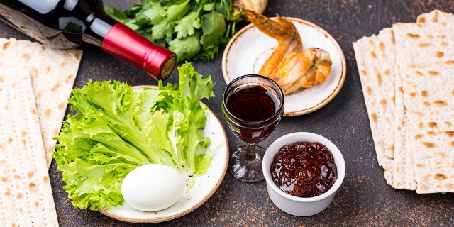 Symbolic of Jewish holiday Passover or "Pesach," certain foods, including bitter herbs and unleavened bread, are served.