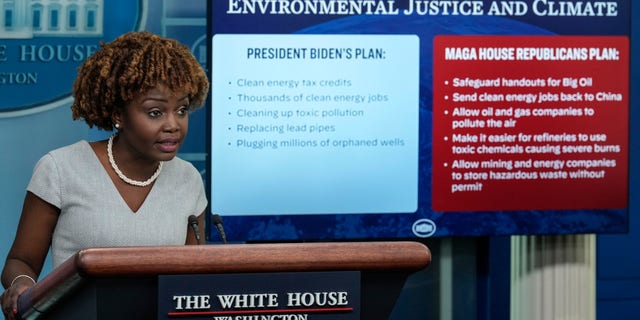 White House Press Secretary Karine Jean-Pierre speaks during the daily press briefing